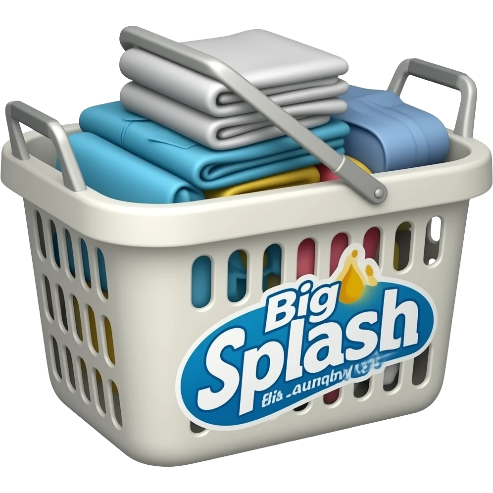 laundry basket with clothes in it and name Big Splash Laundry emoji