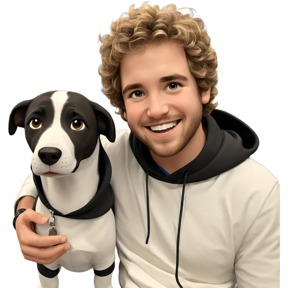 smiling boy with dog indoors emoji