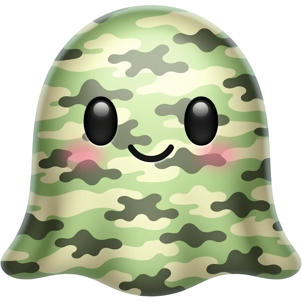 Kawaii camouflage ghost with little smile emoji