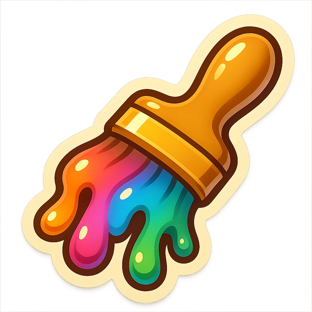 emoji style sticker of a paintbrush with colorful paint emoji