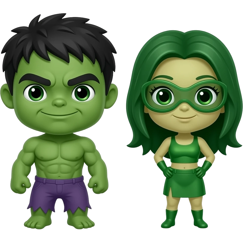 Mini cute Hulk with she hulk emoji