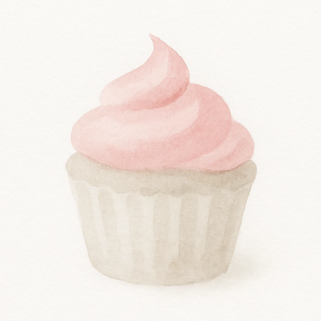 watercolor illustration of cupcake with pink icing emoji