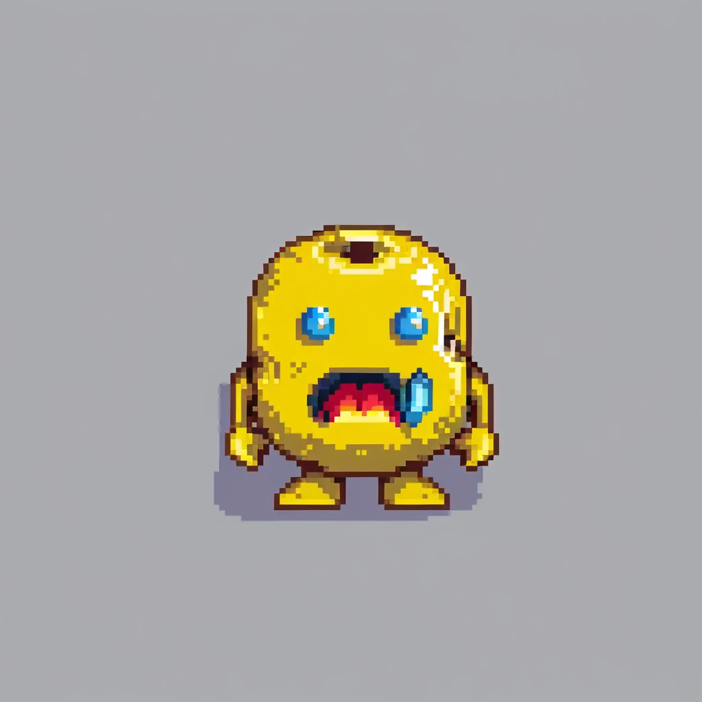classic yellow pacman character with open mouth in 8-bit style emoji