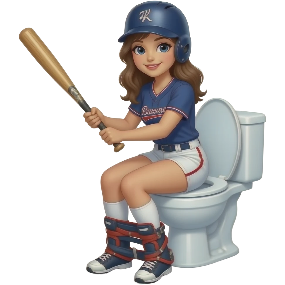 GIRL ON TOILET IN A SOFTBALL UNIFORM HOLDING A BAT UNIFORM SAYS THE NUTS emoji