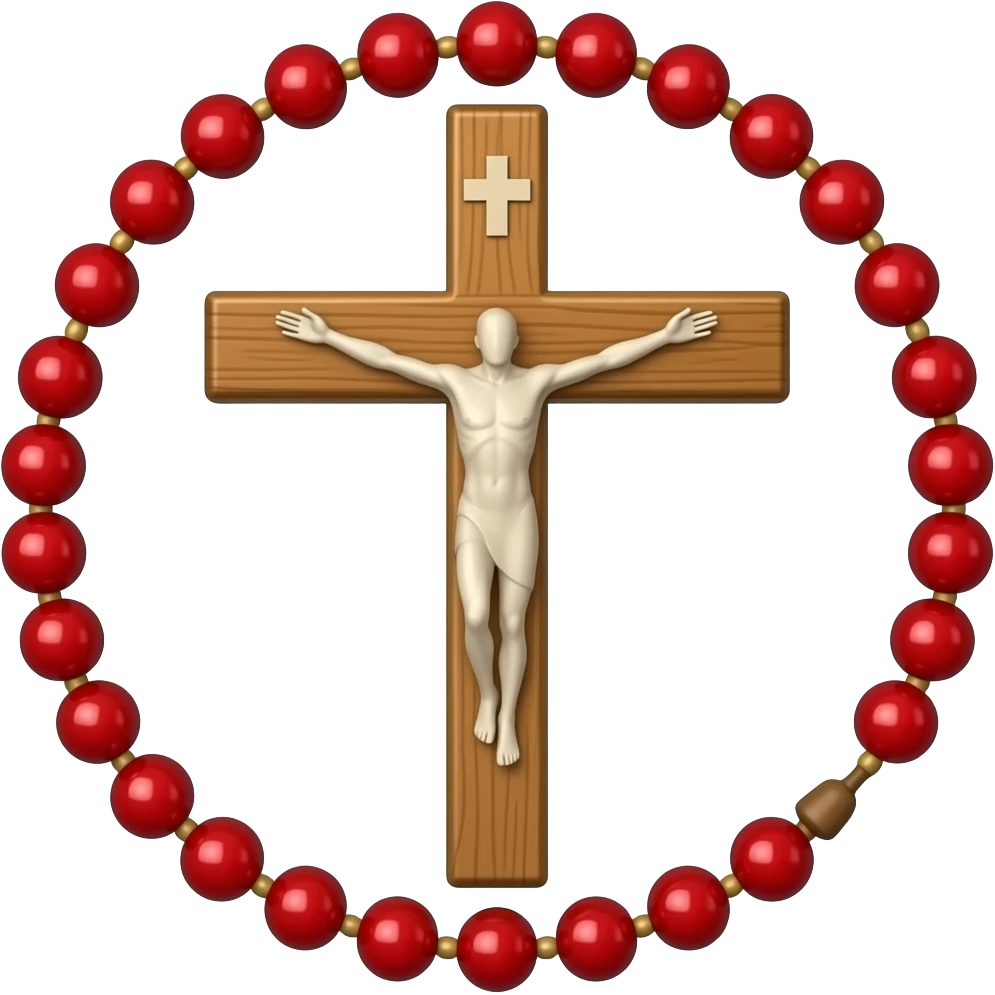 Cruz sagrada vermelha com rosário vermelho emoji