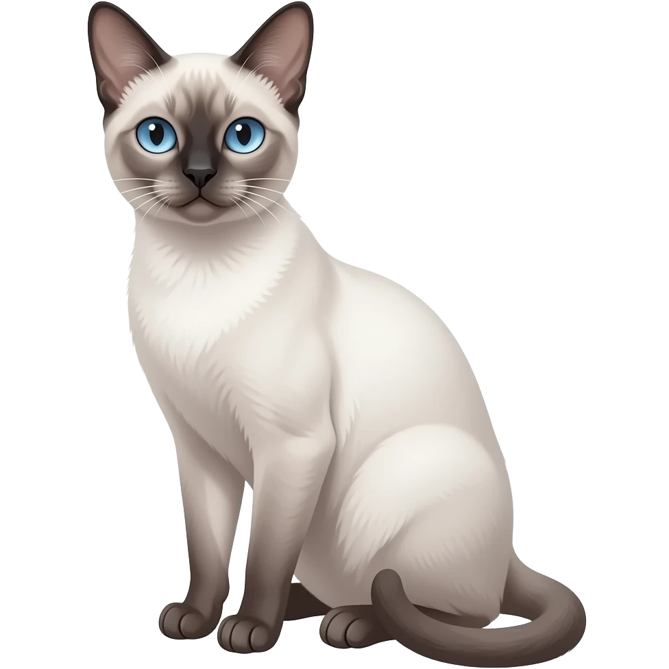 Realistic sitting slim beautiful fine aesthetic white oriental cat with blue eyes emoji