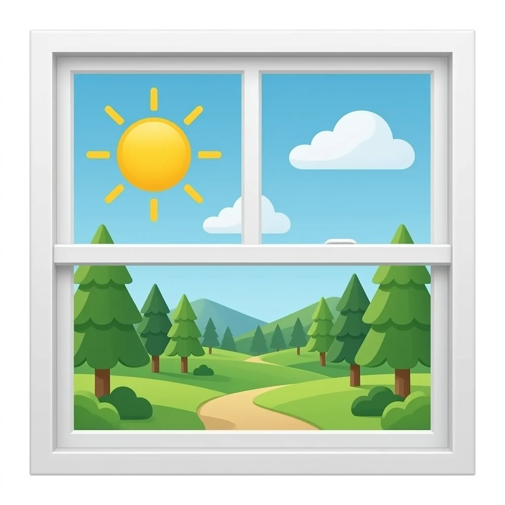 window with view of sun and green trees emoji