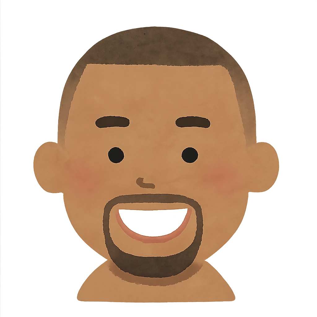 Chris Brown's head in Irasutoya style, smiling, cartoonish, round face, soft pastel colors, no background emoji