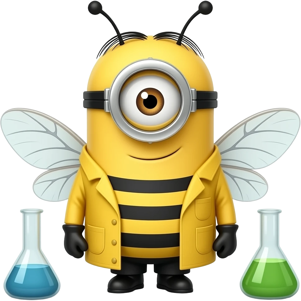 1 eyed minion as a bee scientist emoji