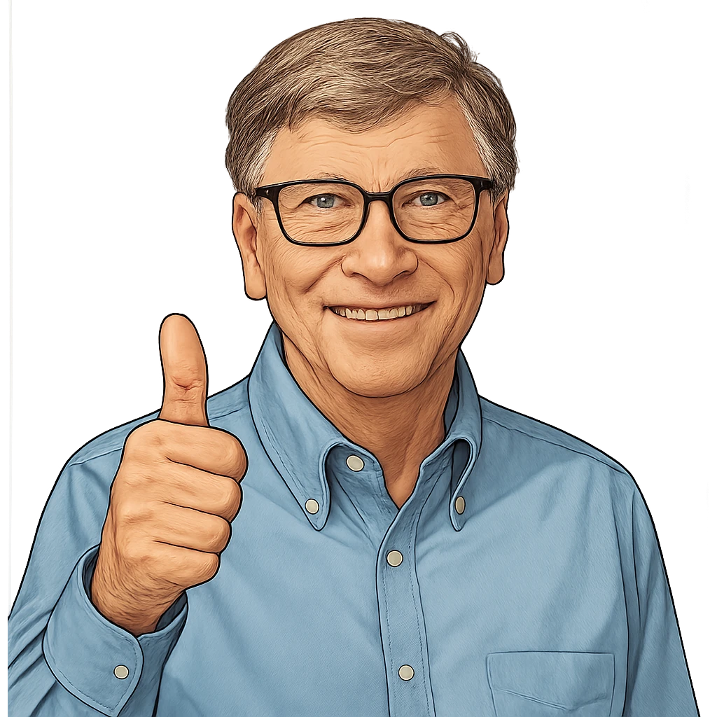 Bill Gates giving a thumbs up, realistic cartoon style, friendly expression, clear background emoji