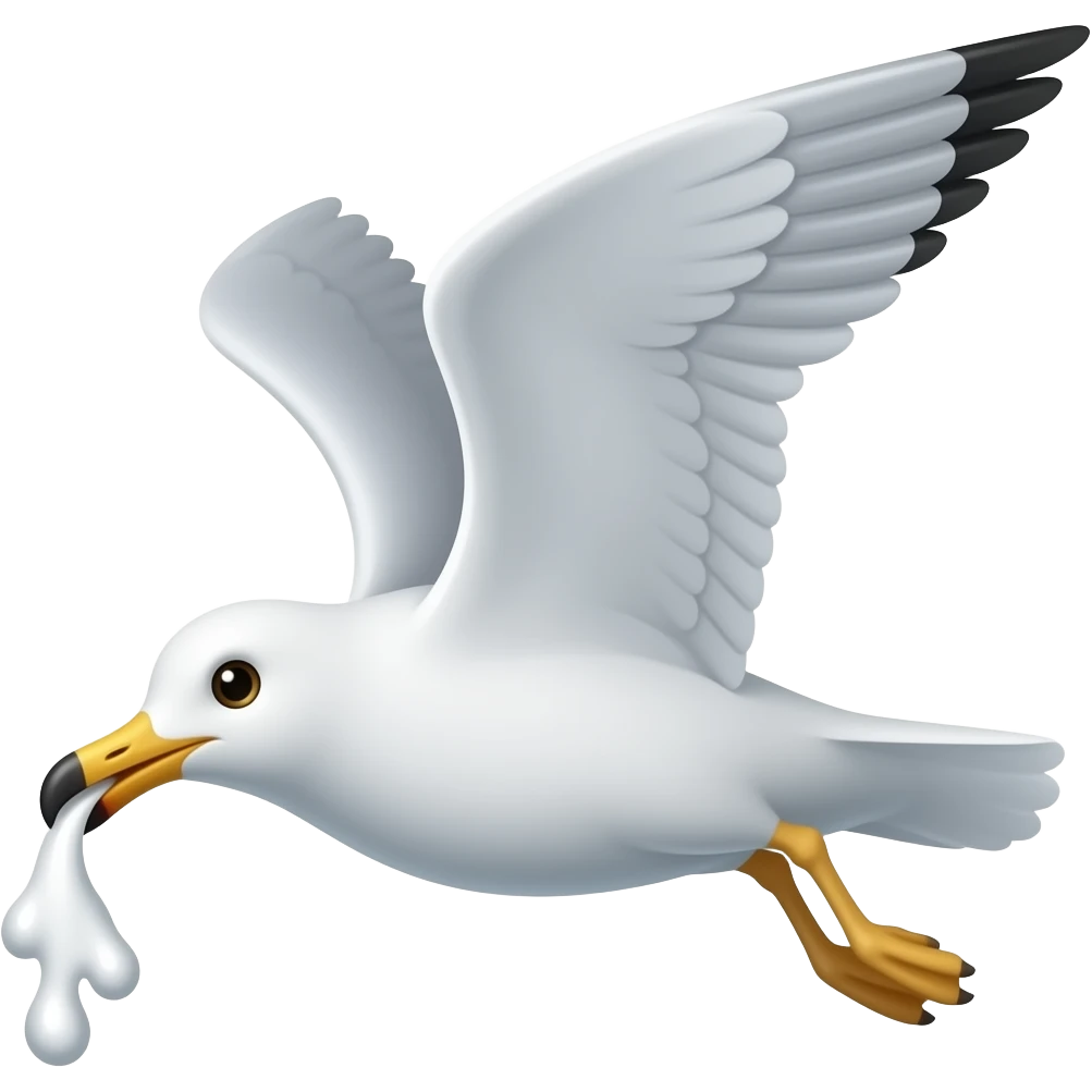 Create a picture of a seagull flying doing a shit from his bottom emoji