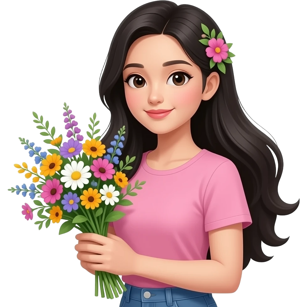 chinese Woman with flowers and pink shirt top emoji