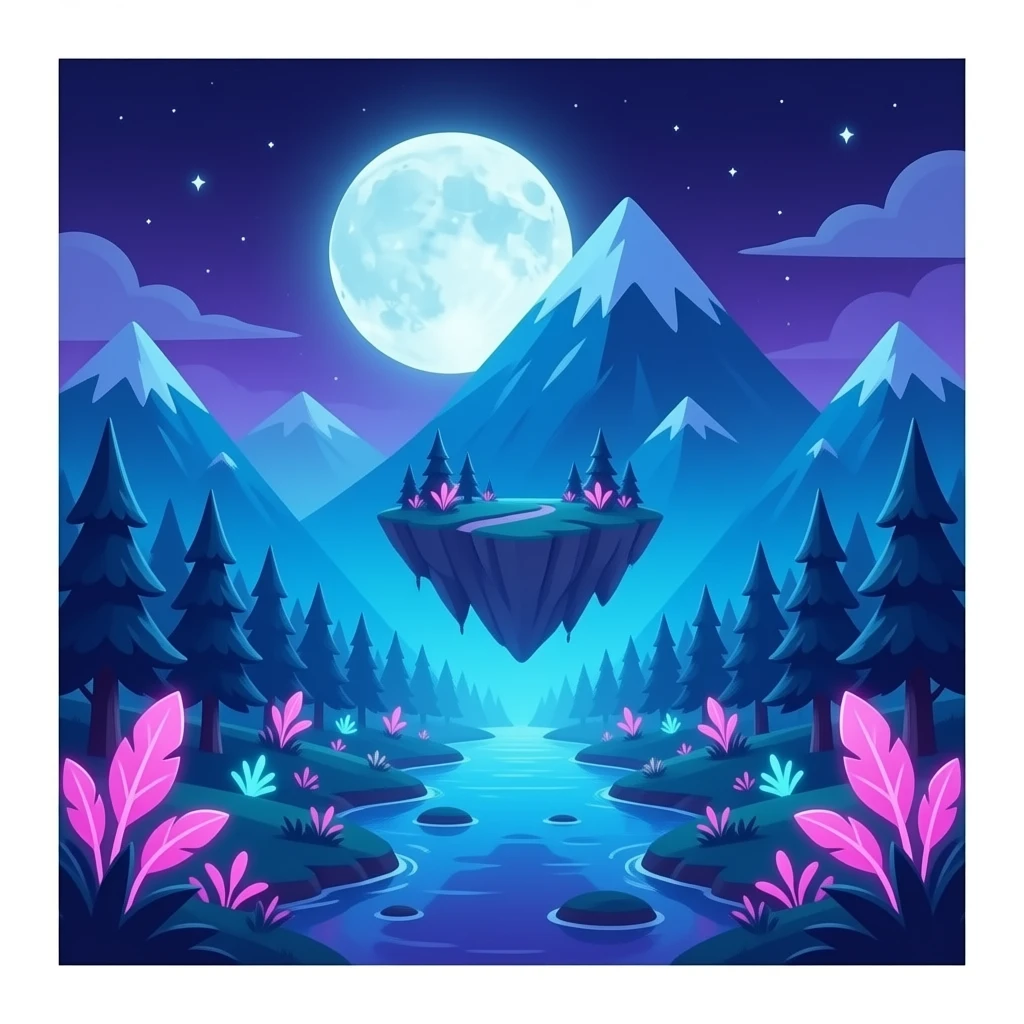 An ultra-realistic 3D smooth render of Pandora from the Avatar movie, designed in a vibrant cartoon style with floating mountains, glowing bioluminescent plants, and soft neon-blue forests with pink and purple accents. emoji