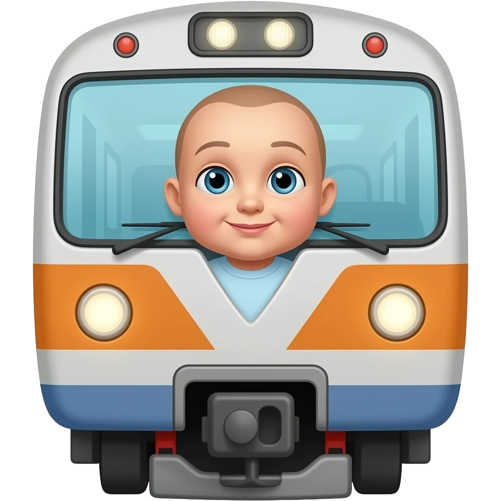 A passanger train with a baby head in the front emoji
