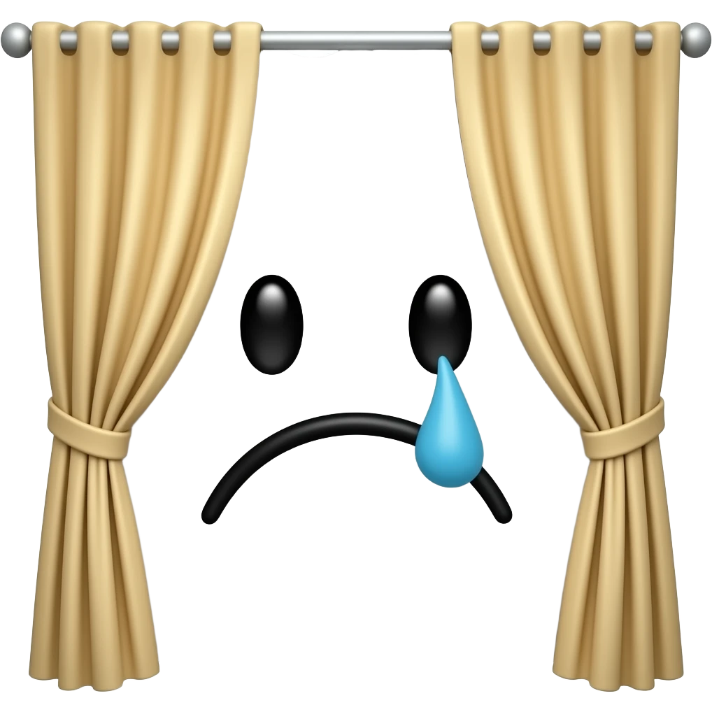 curtains with sad face emoji
