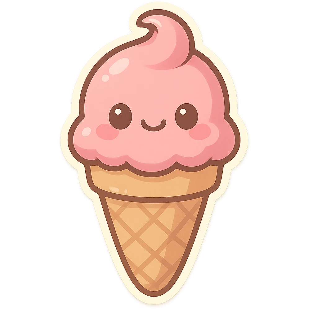chibi sticker-style ice cream cone, cute and exaggerated emoji
