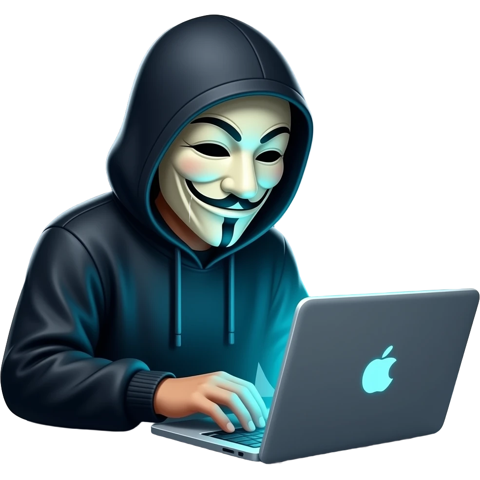Hacker with anonymous and a laptop emoji