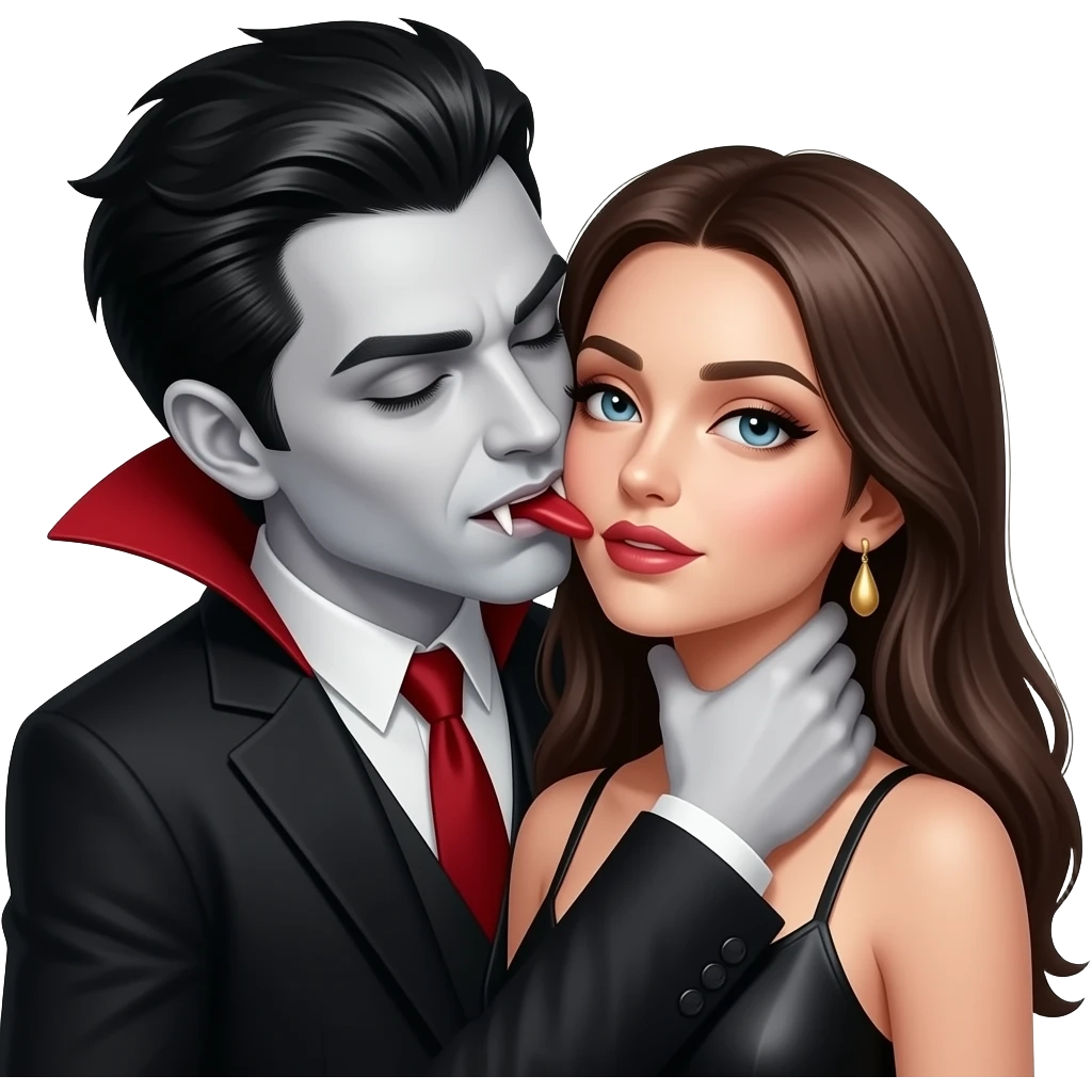 Closeup of a sexy gothic vampire-man biting a neck of a woman emoji