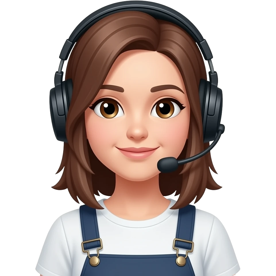 casque jeux , femme, cheveux mi-long, brune,classe emoji