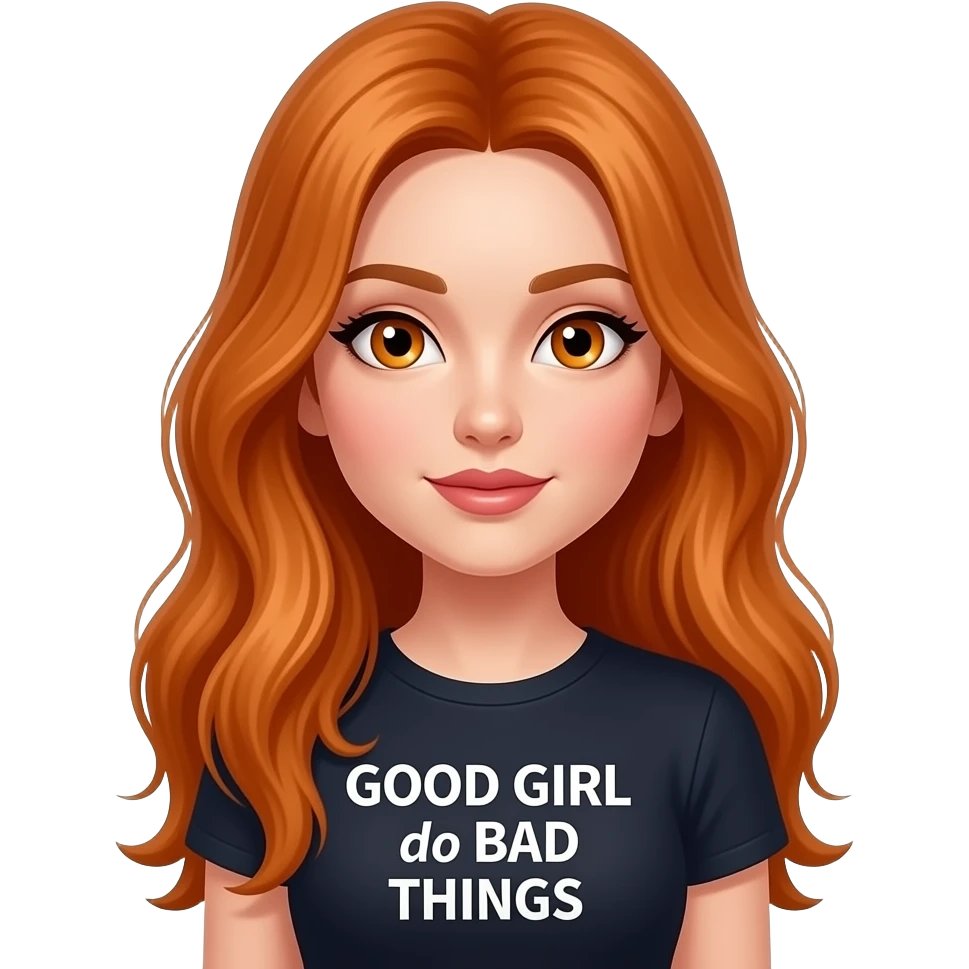 sexy girl with overlong ginger hair and ginger eyes a top with GOOD GIRL do BAD THINGS written on it emoji