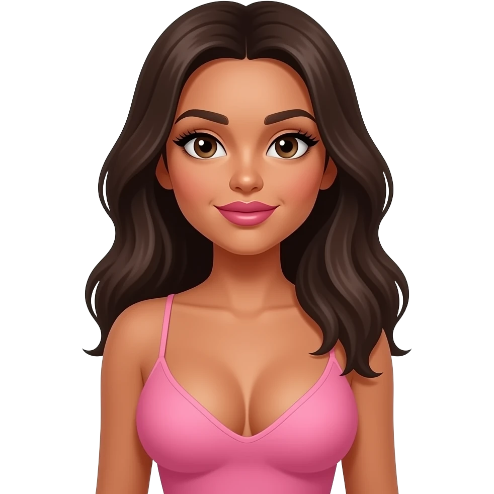 Big boobs pink lipstick tanner long eyelashes emoji