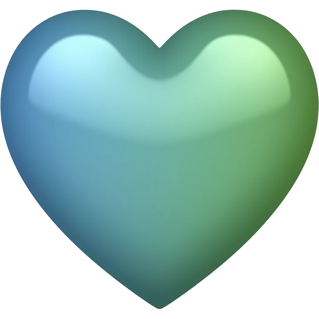 Creami un solo cuore mi schiado i coloritra il cuore azzurro e il cuore verde emoji