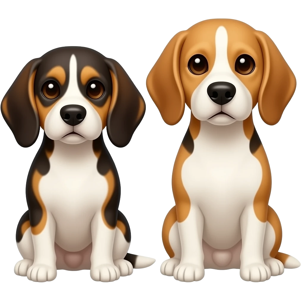 deux beagles un petit sur pattes, plus gros  3 couleurs foncé , et l'autre plus élancée sur pattes tricolor mais plus clair emoji