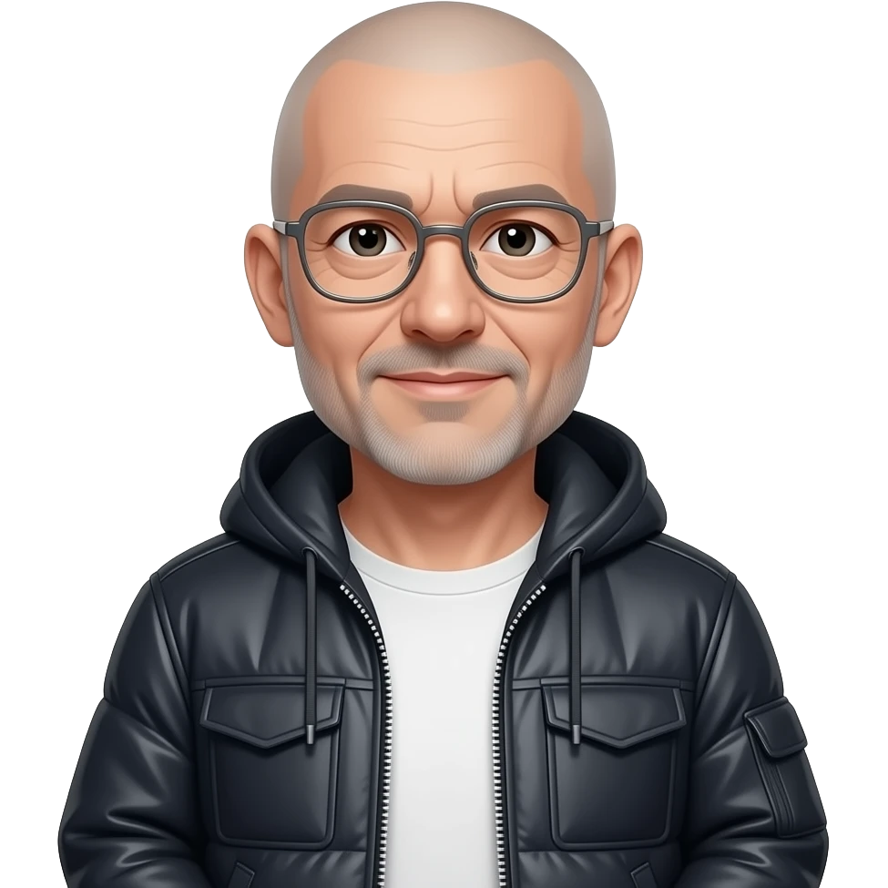 almost bald shaved short hair full-length photo of extreme streetwear clean-shaven face cool boy thin metal-framed glasses ery entellectual man, 65 years old, street wear stubble, shaved short with clippers emoji