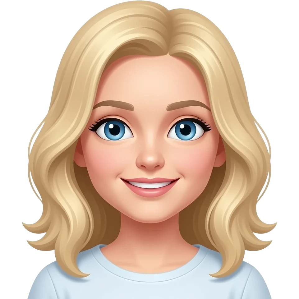 femme blonde, yeux bleus, sourire, rêveuse emoji