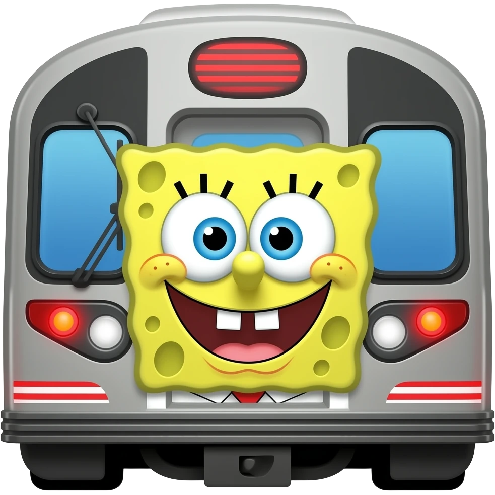 A grey subway train with spongebob face at the front emoji