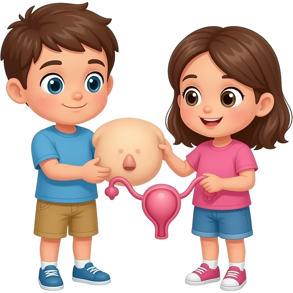 male and female children finding out what their penis and vagina are for emoji