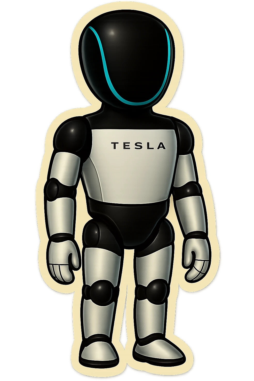 Fullbody Tesla robot emoji in arms down pose with neutral expression, same style as the reference image. emoji