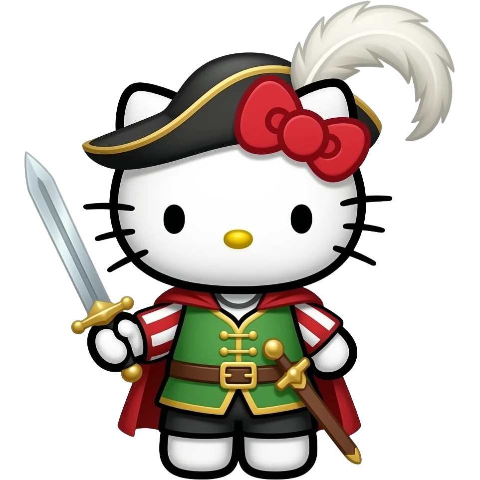 hello kitty disfrazado del caballero de d´artagnan emoji