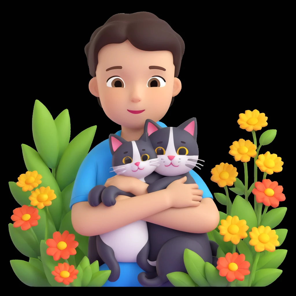 boy and cat pet in garden background emoji