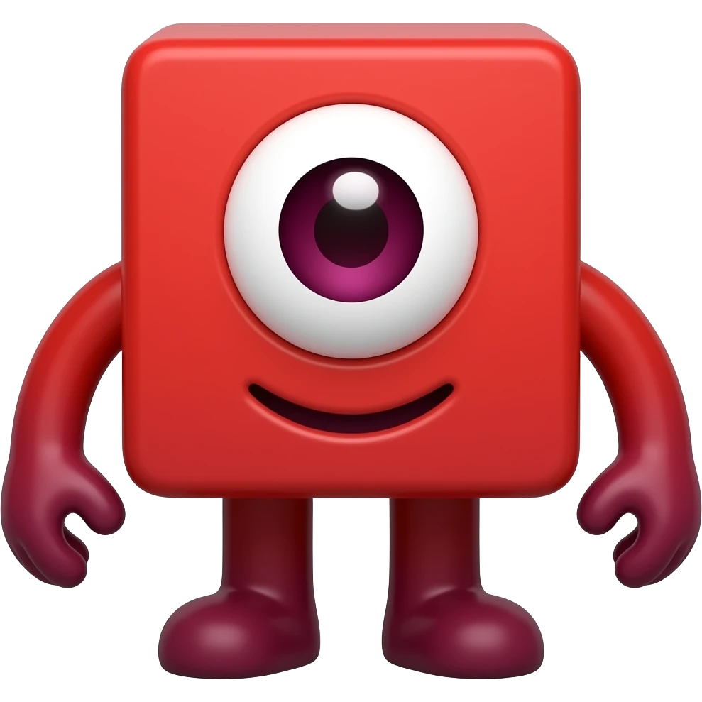 One is made up of one red block. She has one maroon circular eye and mouth. Her limbs have a red to maroon gradient. emoji