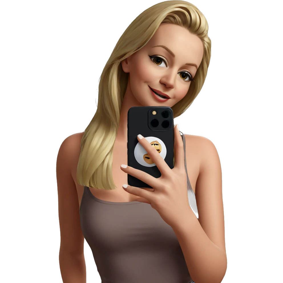 blonde girl taking a selfie emoji