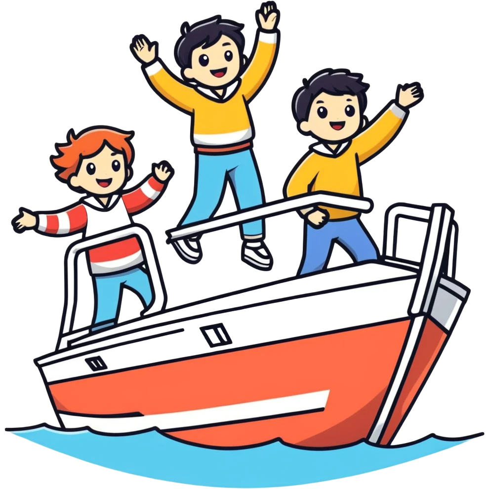 Dancing on the front top of a boat emoji