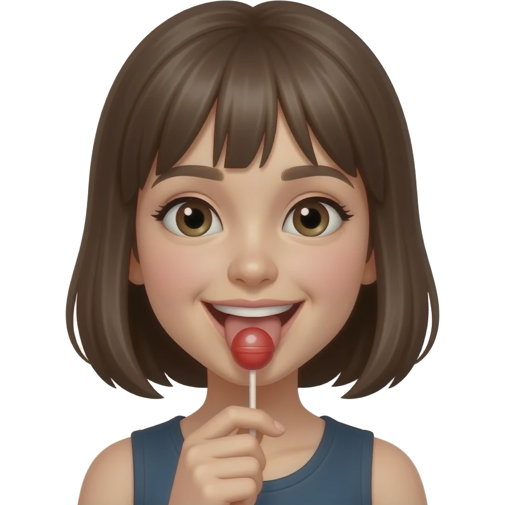 A girl licking a lollipop with her tongue emoji