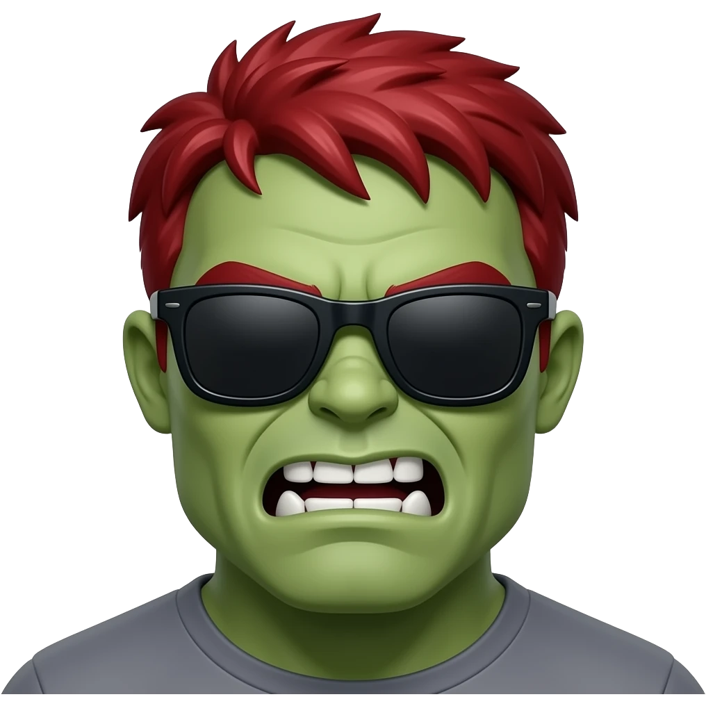 Zombie hulk with sun glasses and Red colour hairstyle face emoji