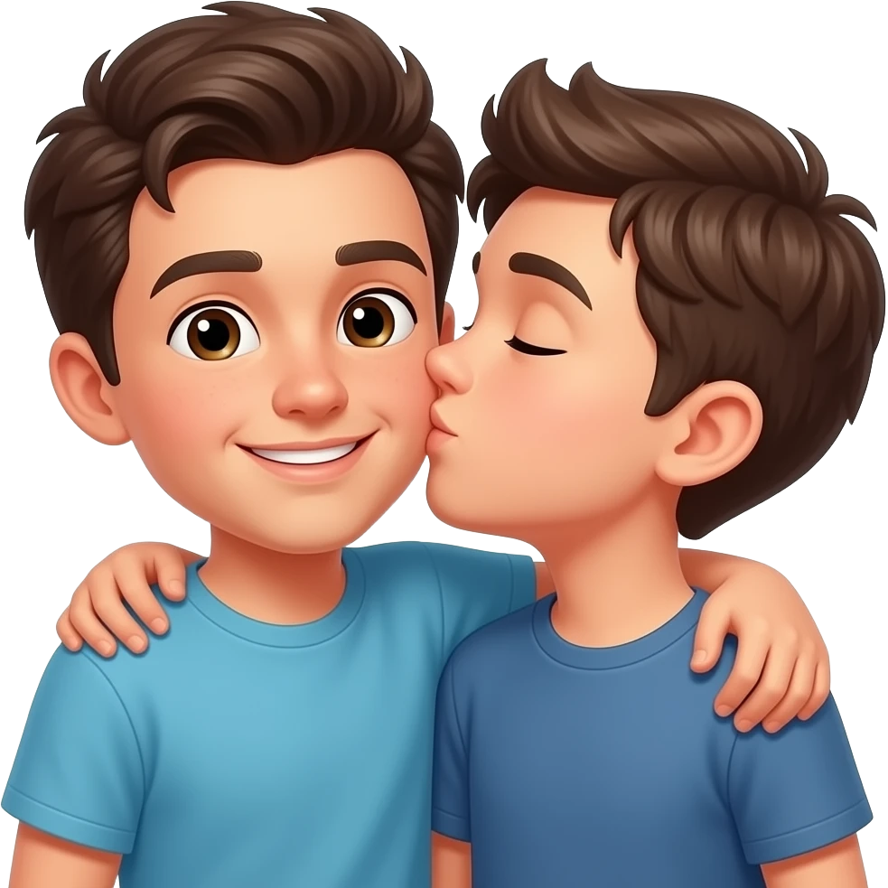 Erstelle ein Emoji von zwei Brüder, der eine um die 17 und der andere um die 22, der älter Bruder legt sein Arm über sein jüngeren Bruder und küsst ihn auf die Wange emoji