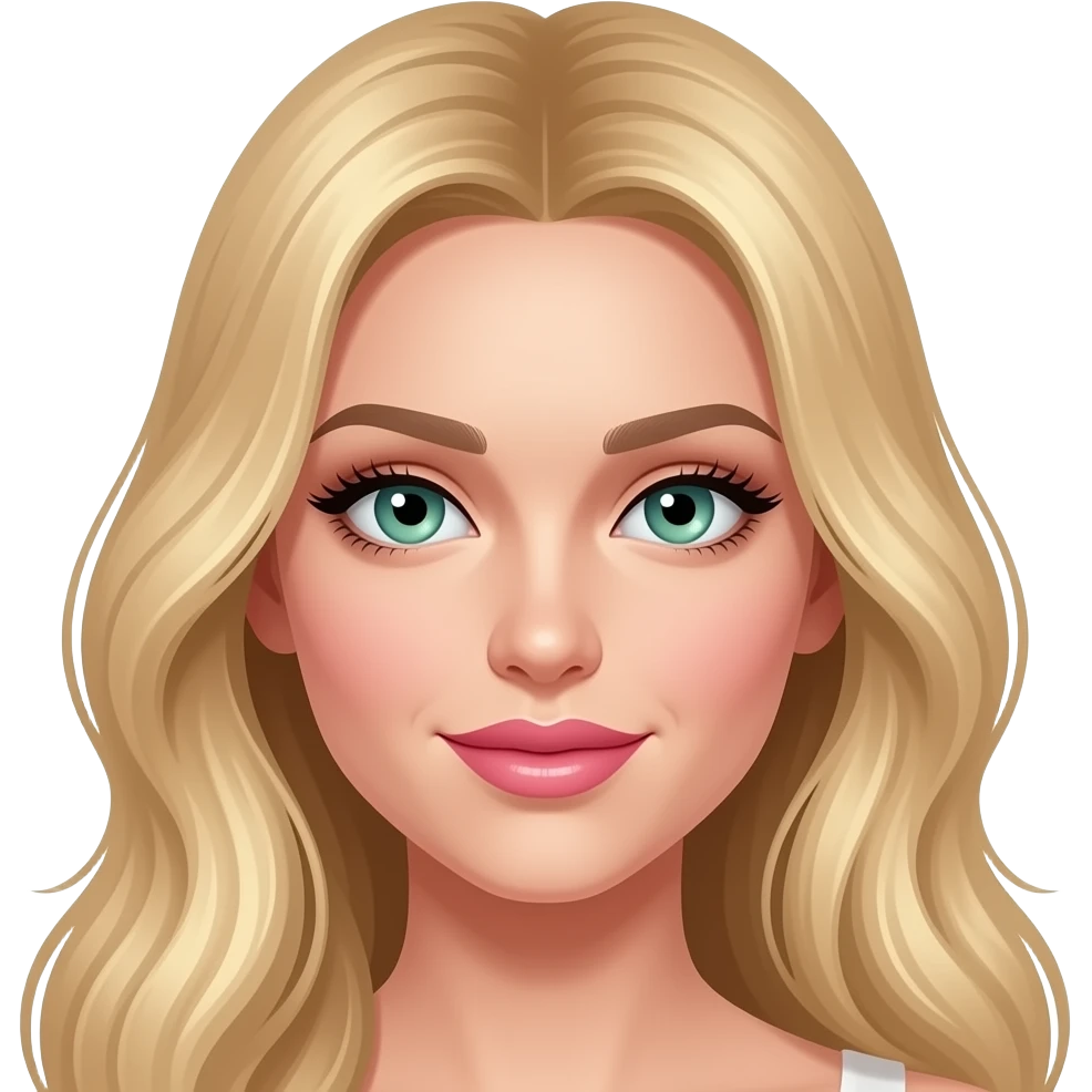 Long sun kissed blonde hair blonde hair Russian looking pink lips and structured cheekbones beautiful green blue eyes and long eyelash’s emoji