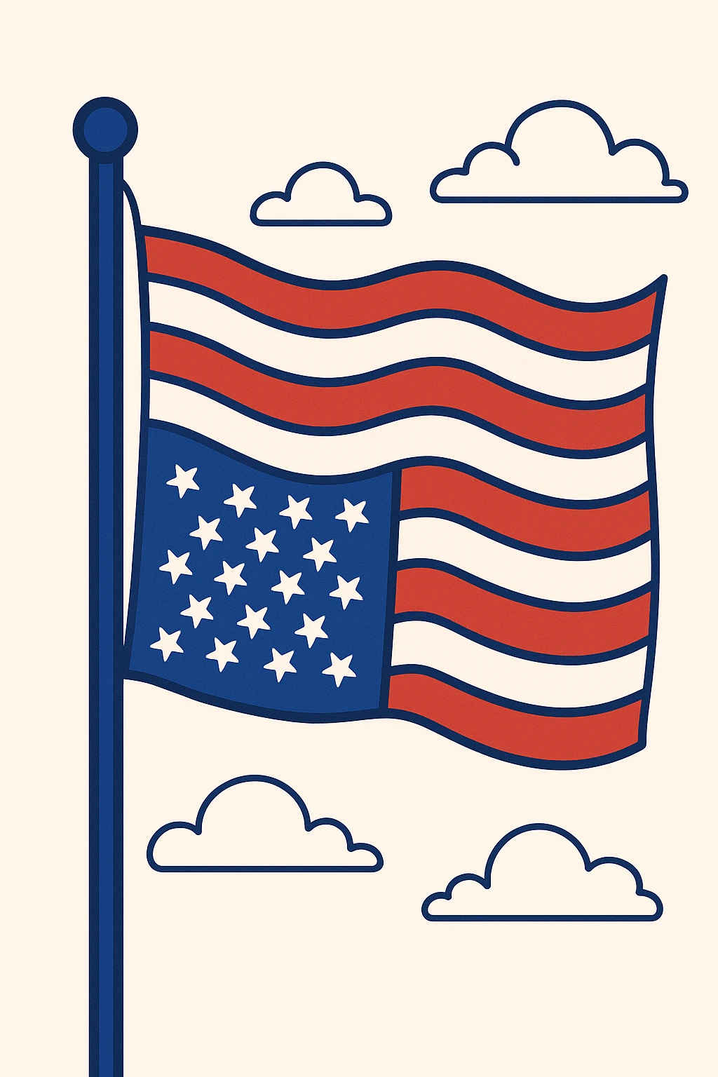stylized upside down American flag waving, representing distress, vivid red white and blue, no text, minimal background emoji