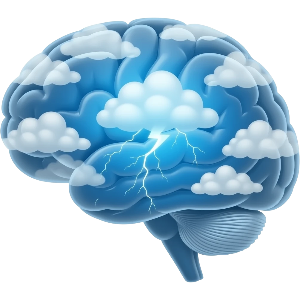 a thunderstorm combined with a brain aka a brainstorm emoji