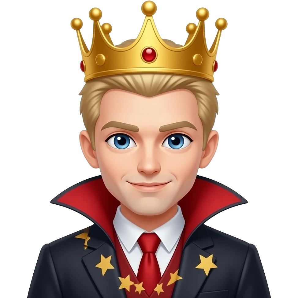 warm and gentle skin colour vampire king with crown with little yellow hair emoji