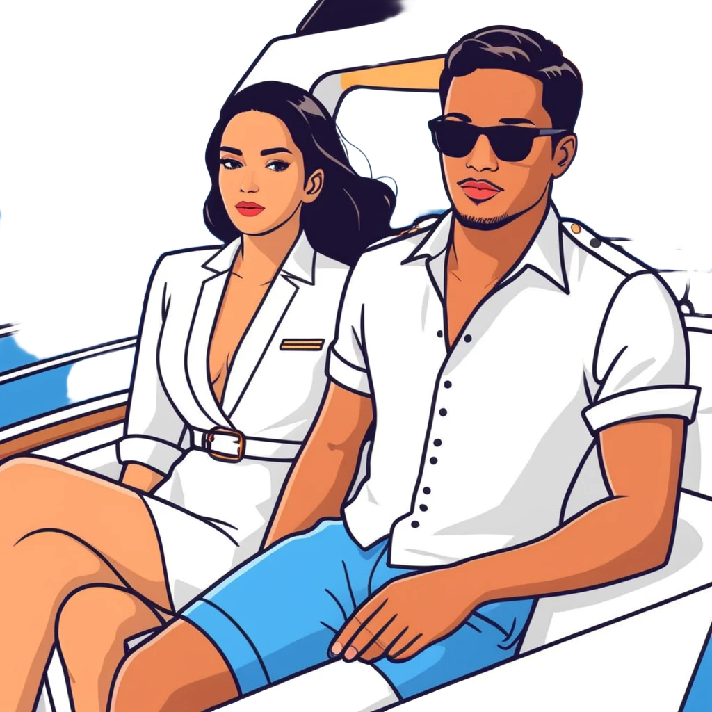 Peruvian superstar Tefi Valenzuela and JetSet Josh King Madrid luxuriate aboard private yacht, radiating glamour. emoji