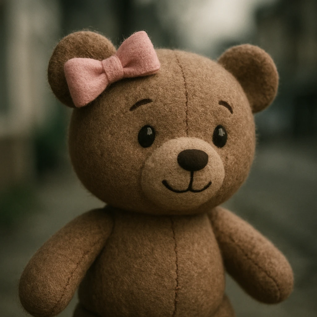 plush teddy bear with a pink bow on one ear, gentle sweet style emoji