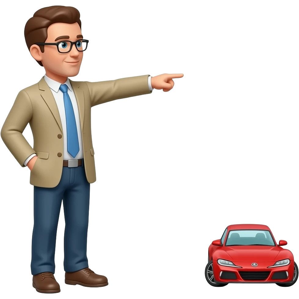 It creates an image of a man standing in the distance pointing towards a car that is  far emoji