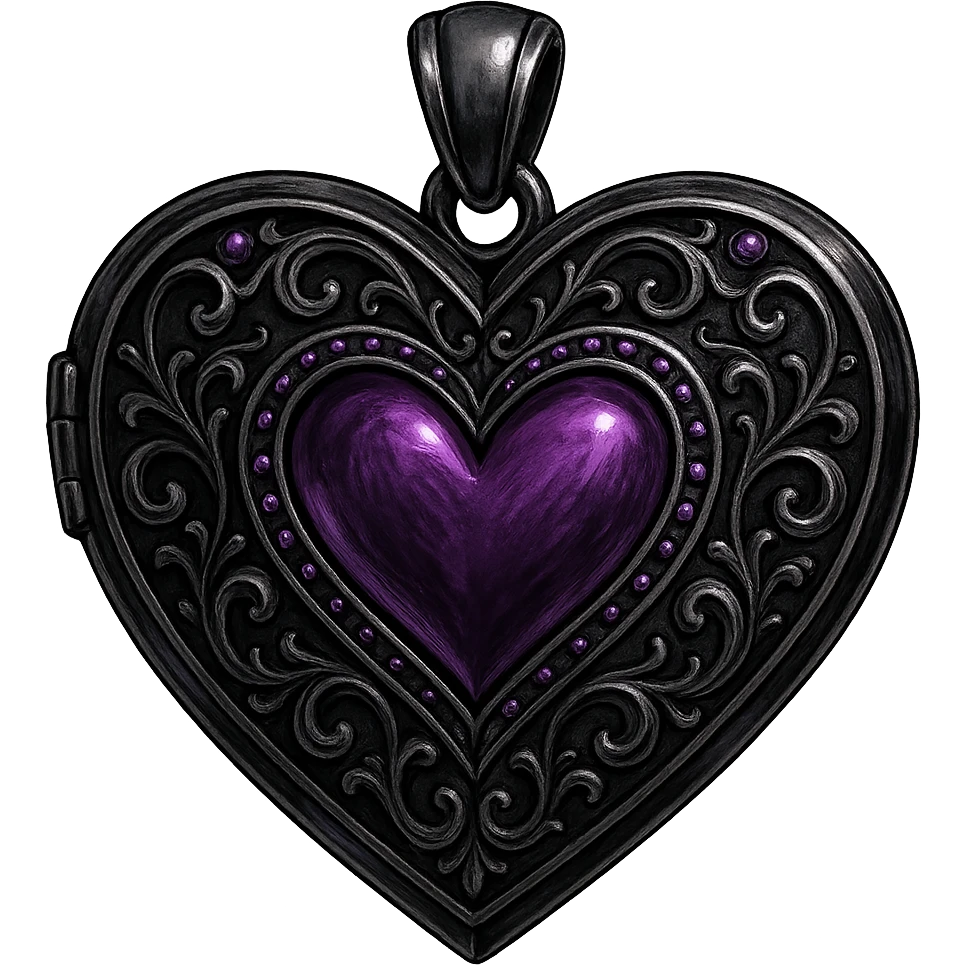 emo style black and purple heart-shaped locket emoji
