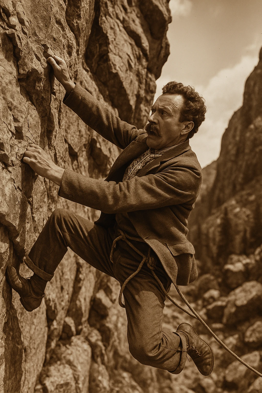 a man flakes off the rock face emoji