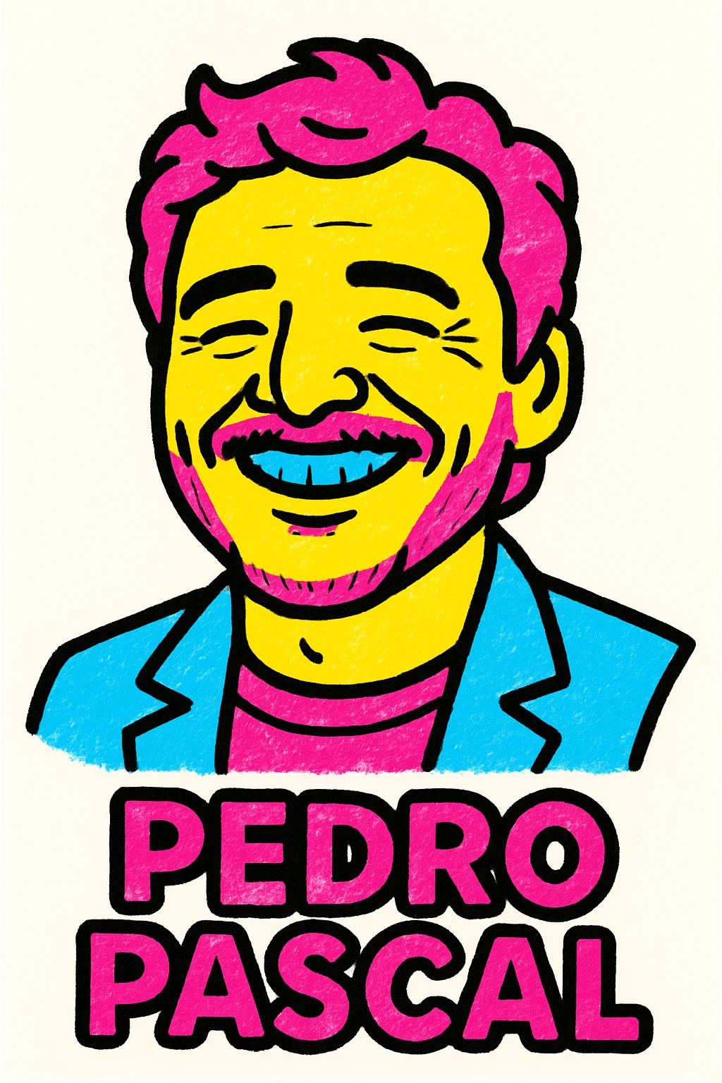 Pedro Pascal smiling, colorful sketch style, energetic lines, vibrant and playful colors emoji